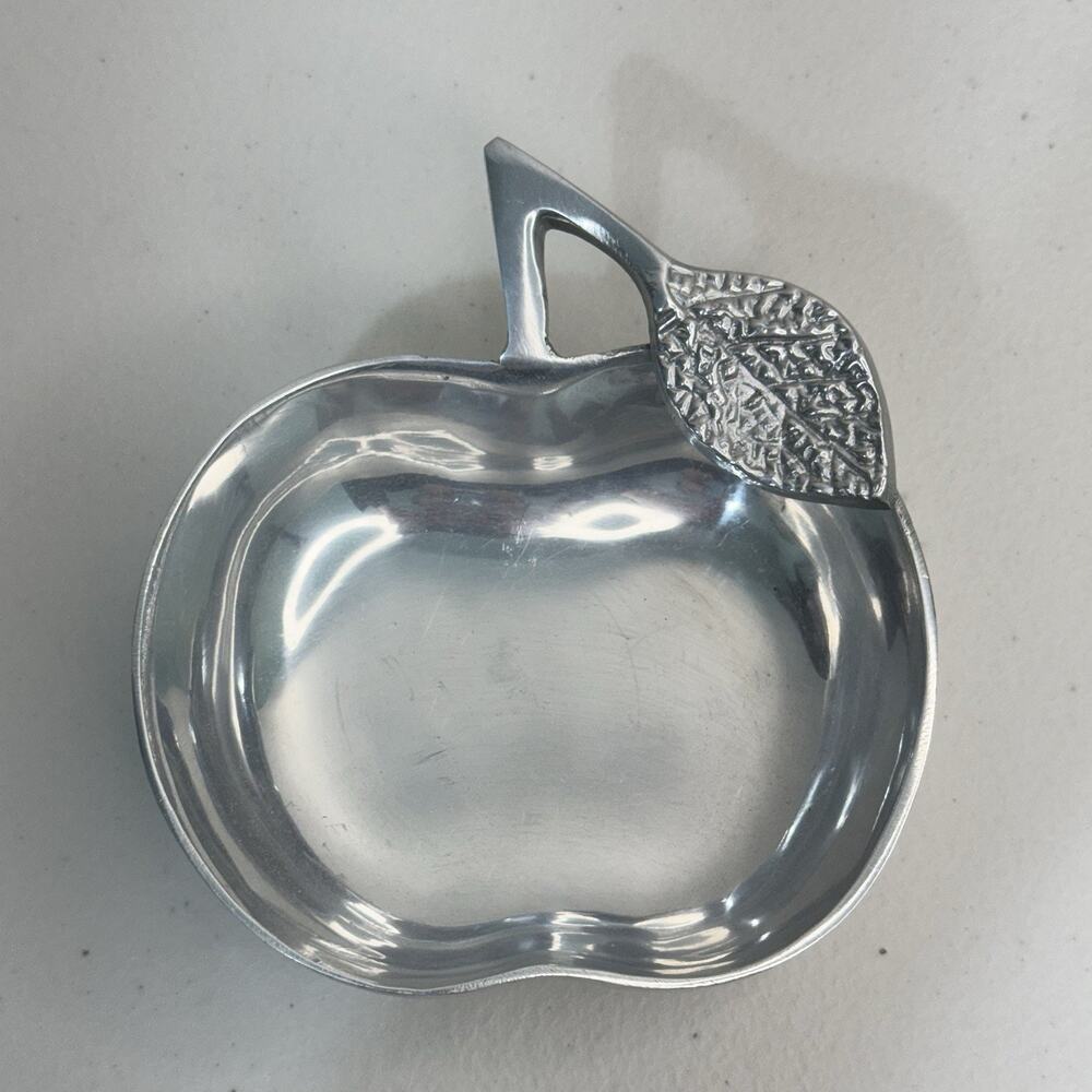 Pier 1 Imports Polished Aluminum Apple Fruit Bowl Metal Candy Trinket Dish